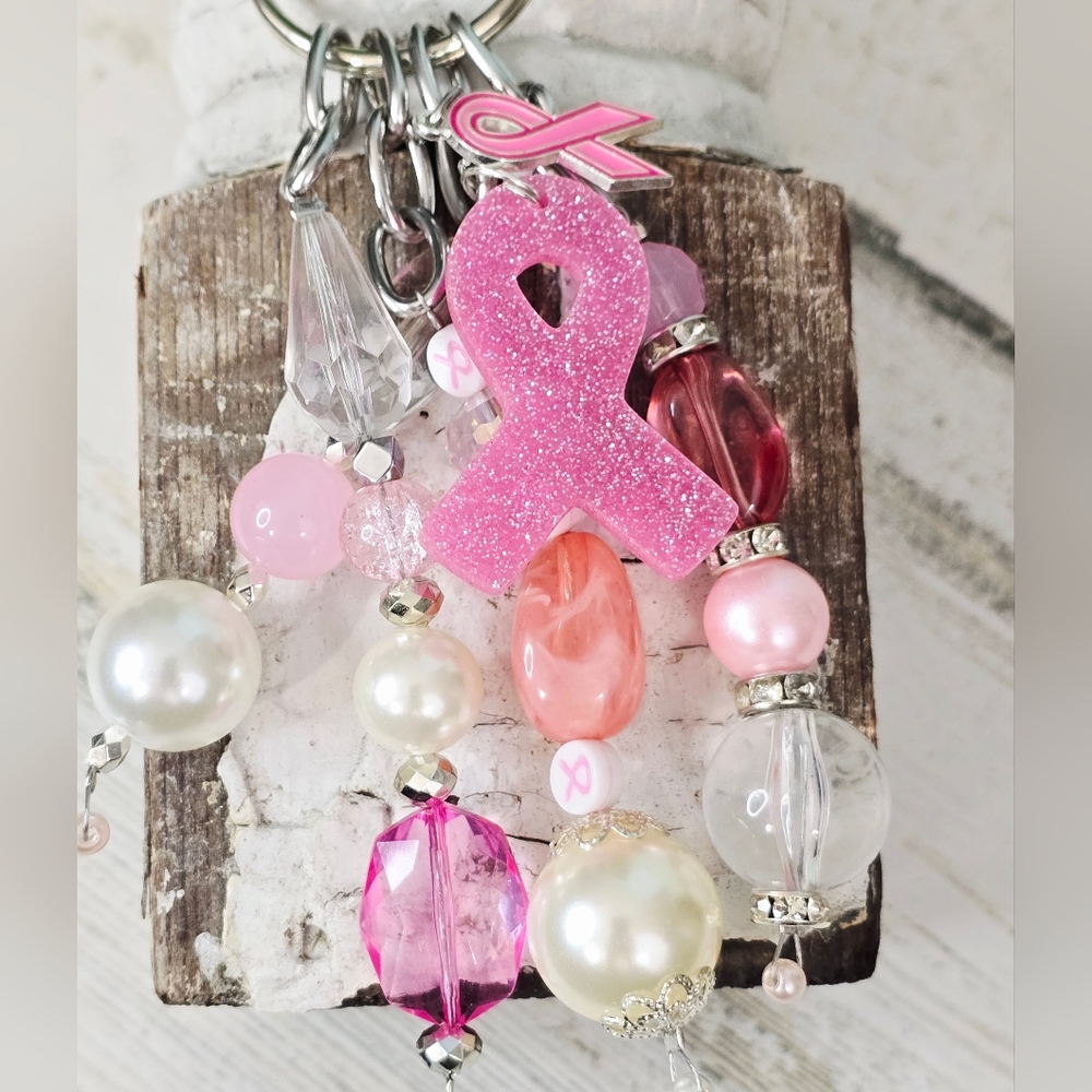 Handmade Pink Ribbon Purse Charm / Keychain - Breast Cancer Awareness